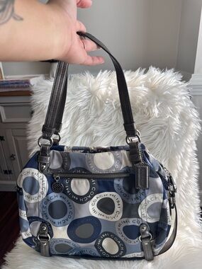 Coach Navy and Gray Circle Print Shoulder Bag